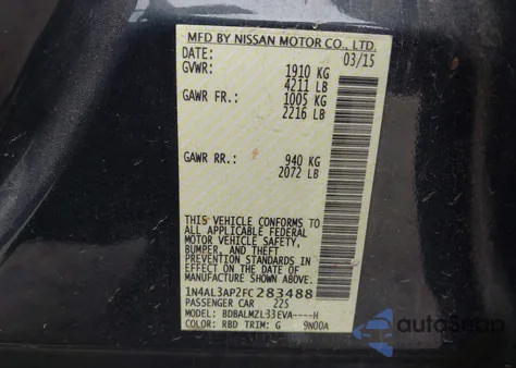 2015 Nissan Altima 2.5 Sv из США, поврежденный, VIN 1N4AL3AP2FC283488